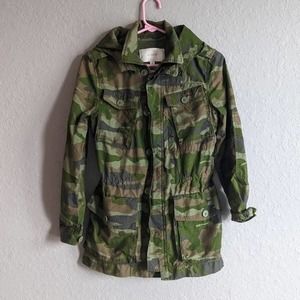 J.Crew camo green hooded jacket, size XXS